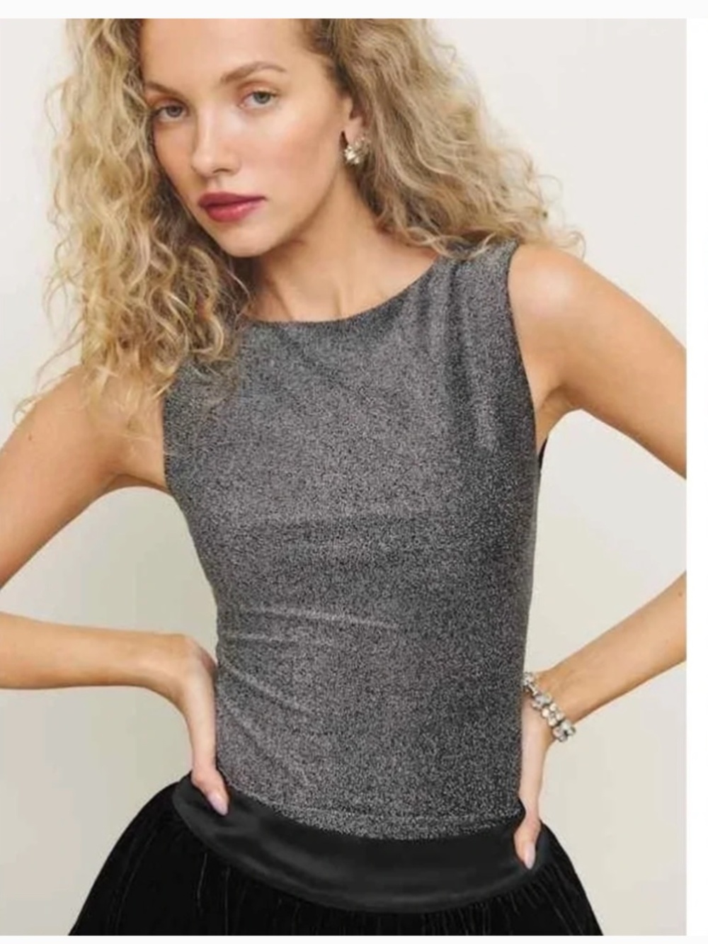 Reformation Dusk Knit Top - Silver Sparkle